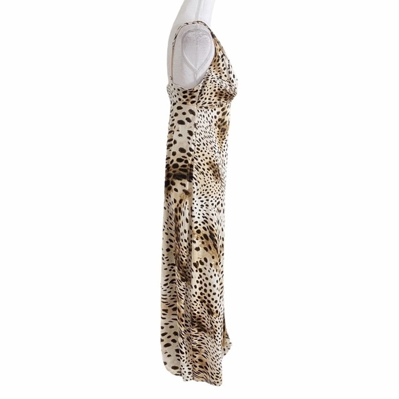 NATORI LEOPARD SATIN CUT OUT SLEEVELESS FULL LENGTH MAXI SLEEP SLIP GOWN DRESS - Picture 2 of 8